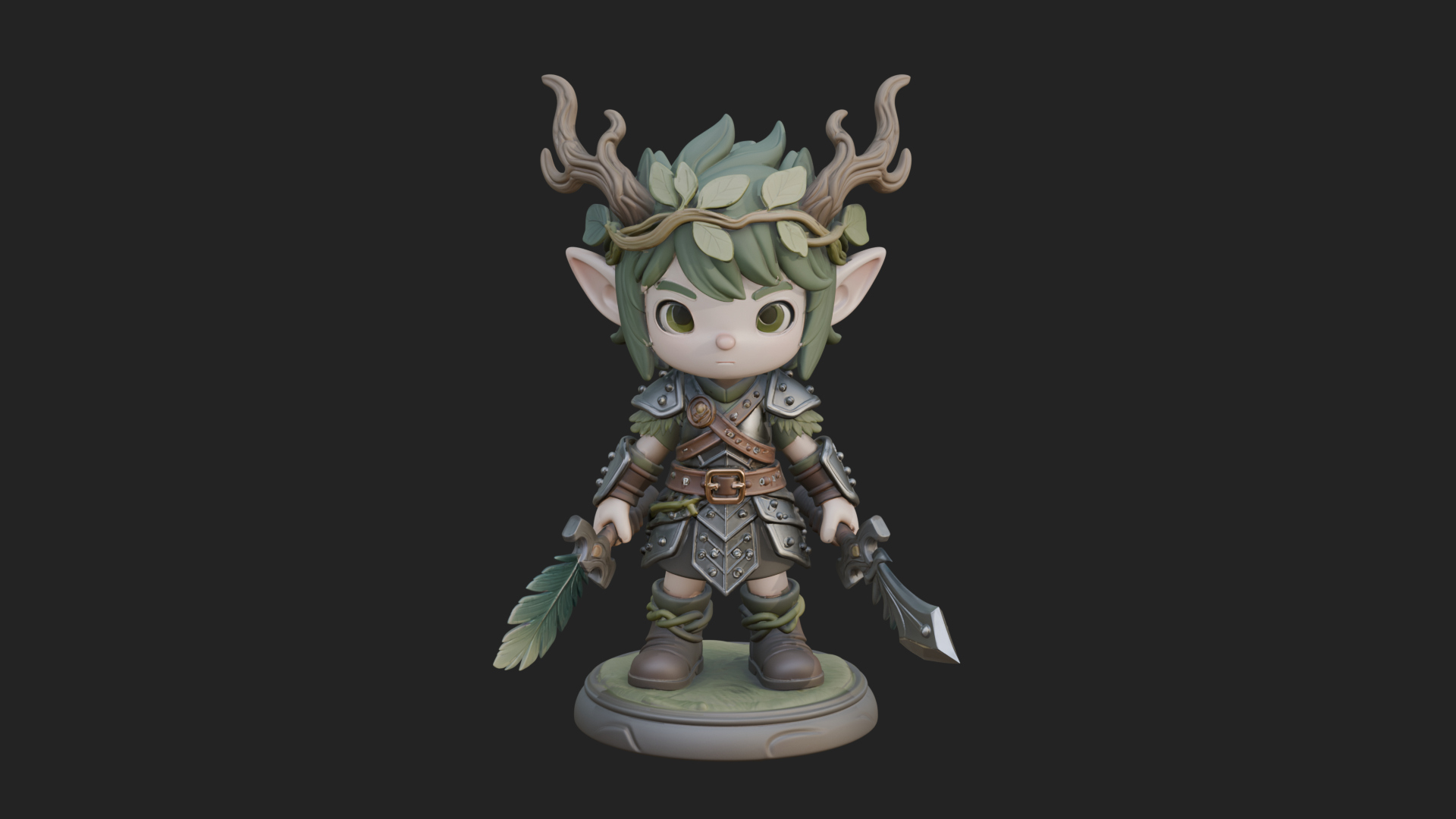 Chibi Forest Elf With Antlers Statue Design 3 3D Print Model 3D Model