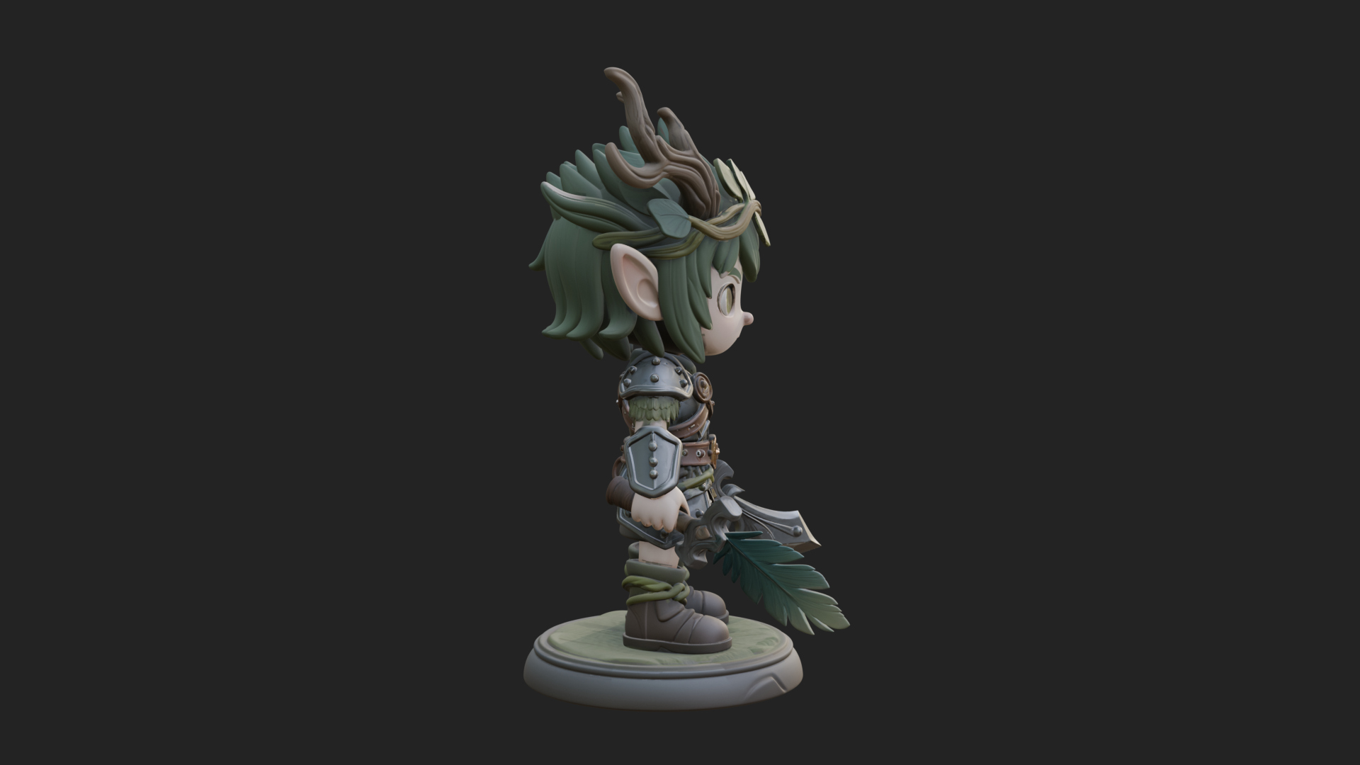 Chibi Forest Elf With Antlers Statue Design 3 3D Print Model 3D Model