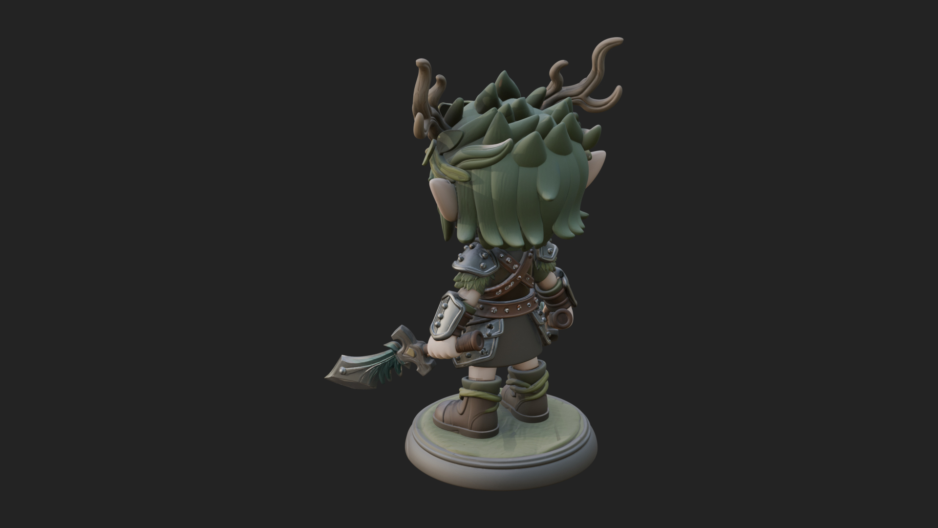 Chibi Forest Elf With Antlers Statue Design 3 3D Print Model 3D Model