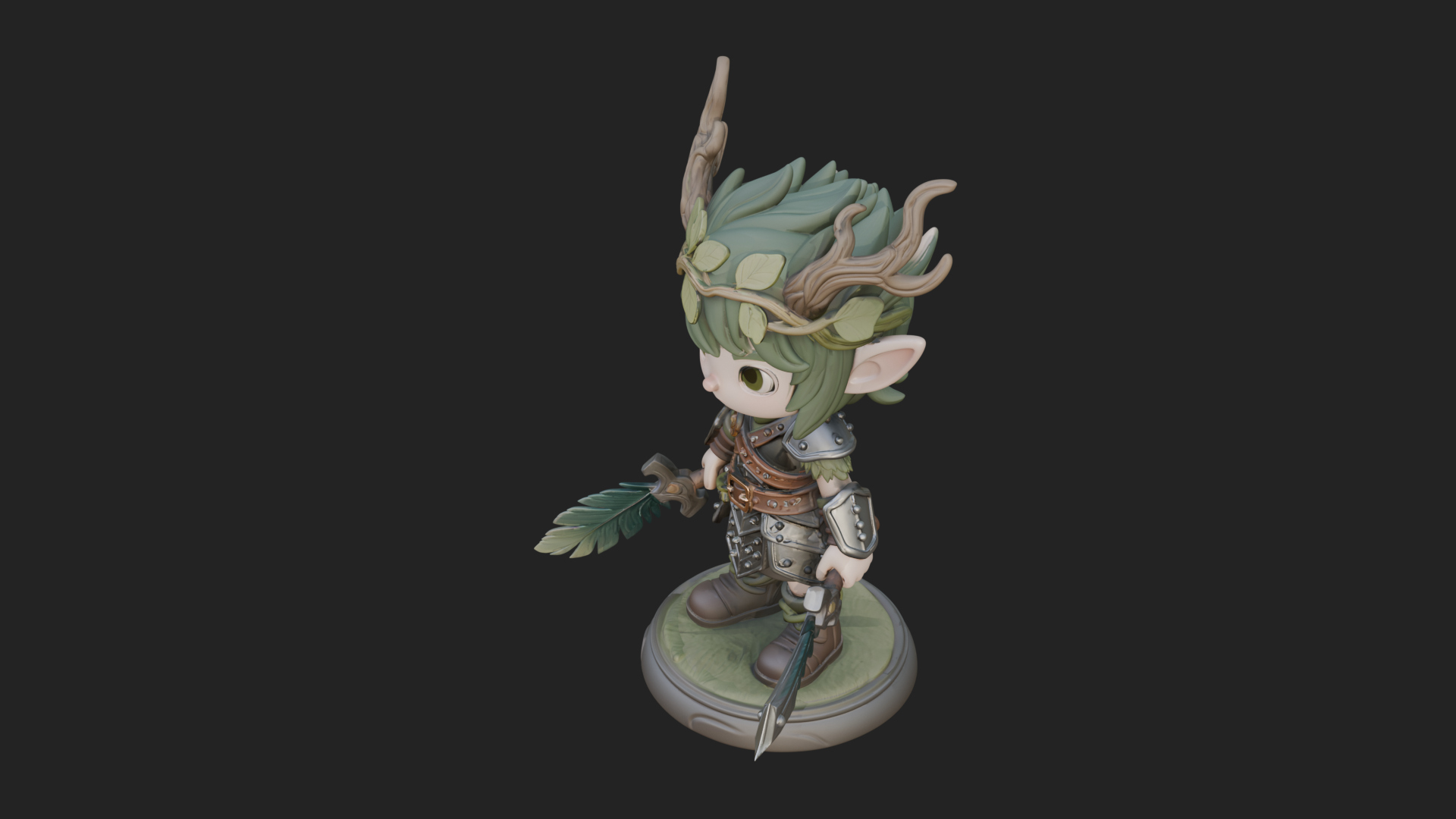 Chibi Forest Elf With Antlers Statue Design 3 3D Print Model 3D Model
