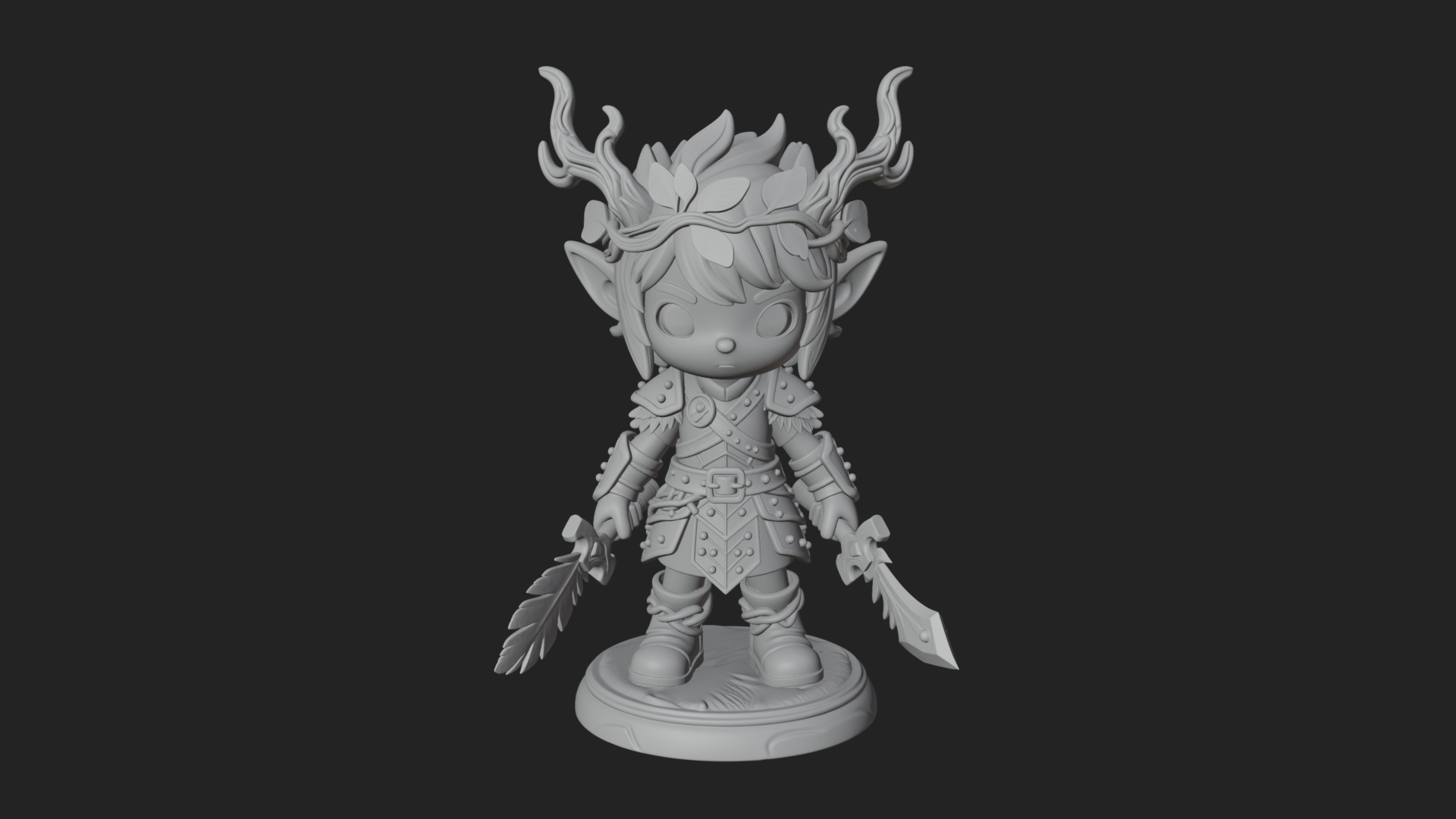 Chibi Forest Elf With Antlers Statue Design 3 3D Print Model 3D Model
