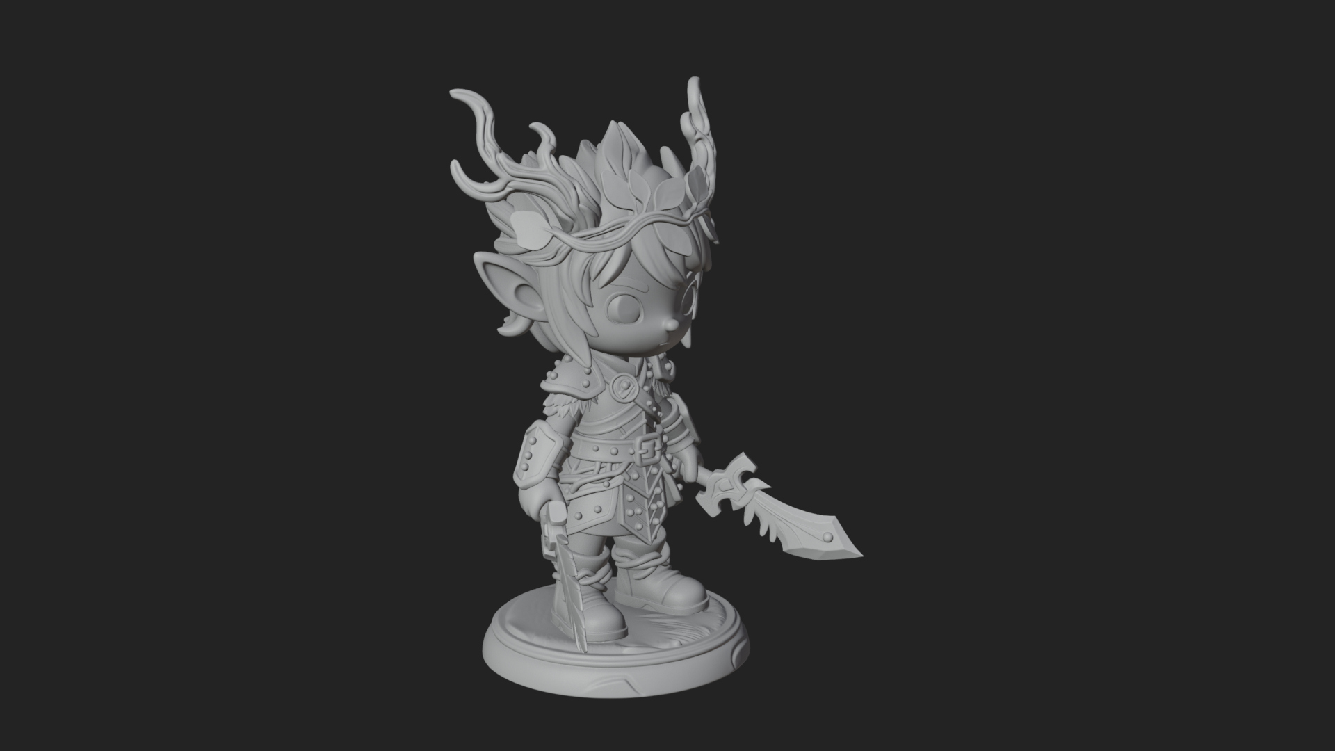 Chibi Forest Elf With Antlers Statue Design 3 3D Print Model 3D Model