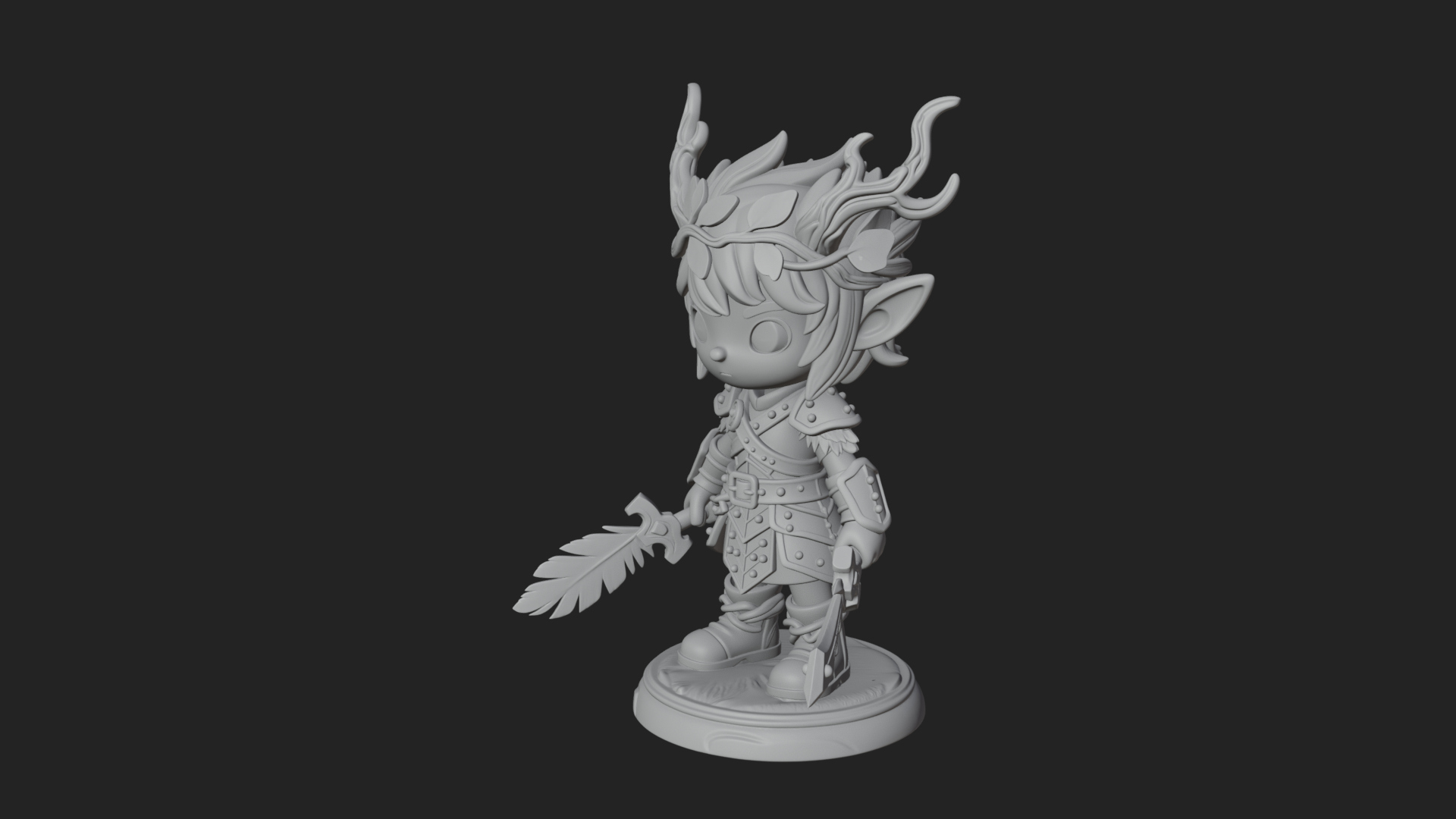 Chibi Forest Elf With Antlers Statue Design 3 3D Print Model 3D Model