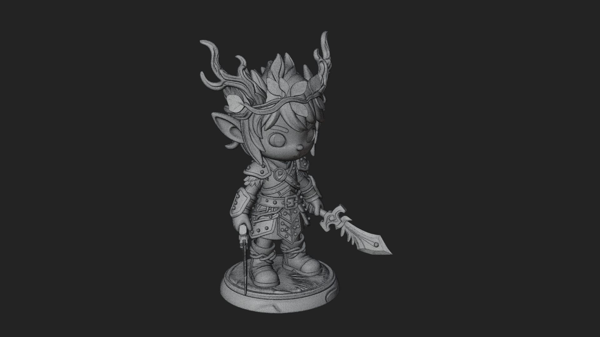 Chibi Forest Elf With Antlers Statue Design 3 3D Print Model 3D Model