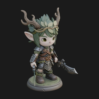 Chibi Forest Elf With Antlers Statue Design 3 3D Print Model
