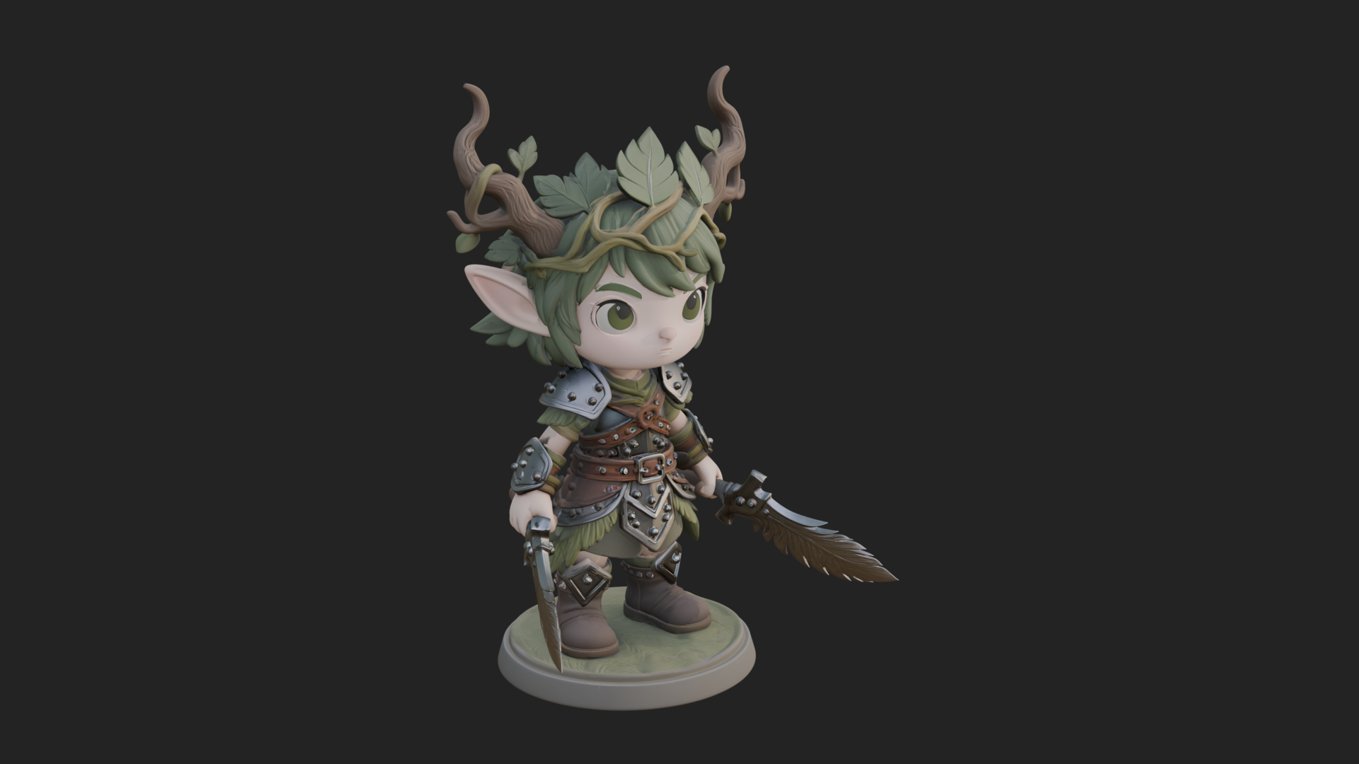 Chibi Forest Elf With Antlers Statue Design 4 3D Print Model 3D Model