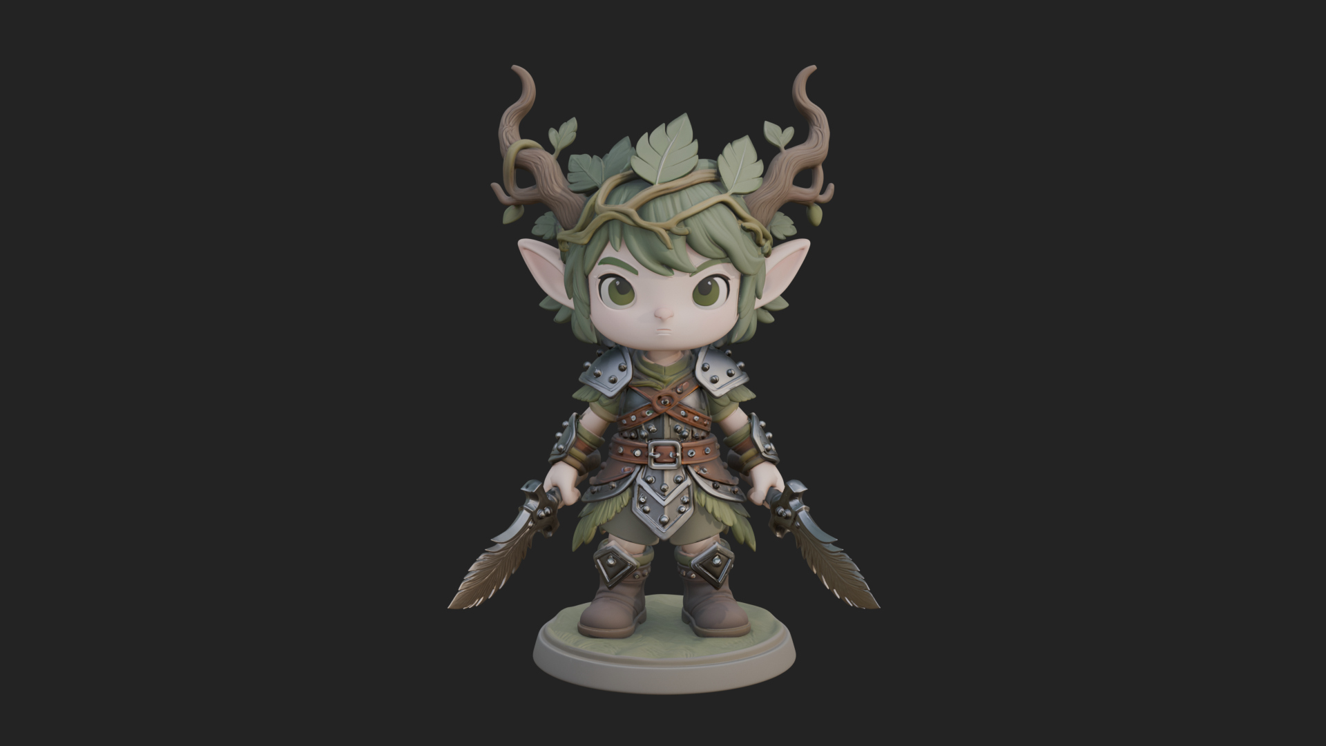 Chibi Forest Elf With Antlers Statue Design 4 3D Print Model 3D Model