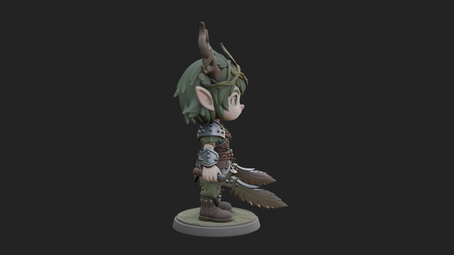 Chibi Forest Elf With Antlers Statue Design 4 3D Print Model 3D Model