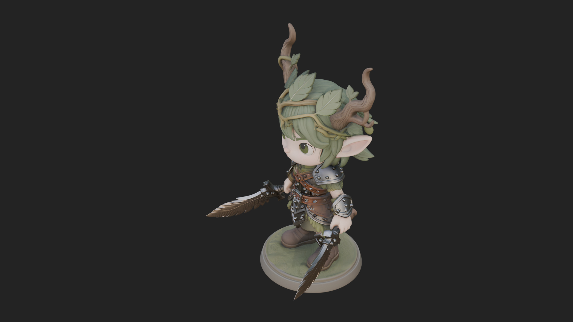 Chibi Forest Elf With Antlers Statue Design 4 3D Print Model 3D Model