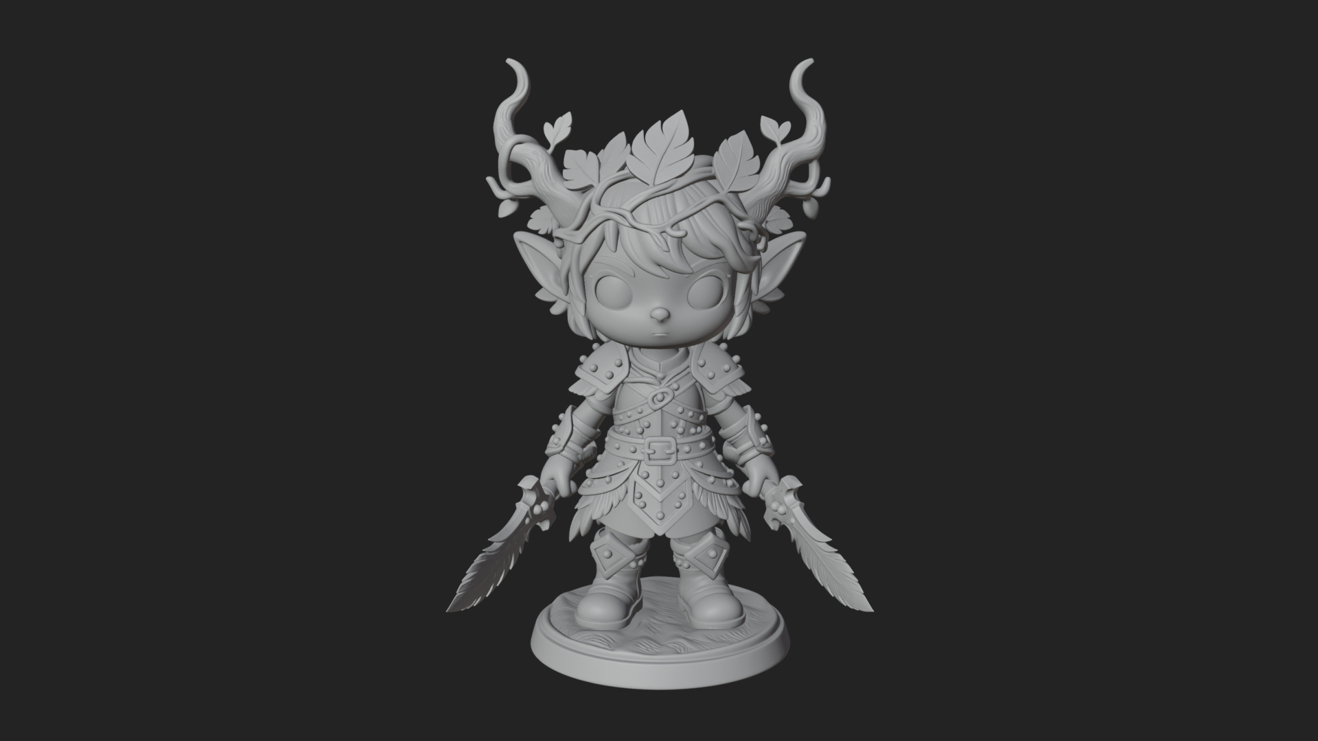 Chibi Forest Elf With Antlers Statue Design 4 3D Print Model 3D Model