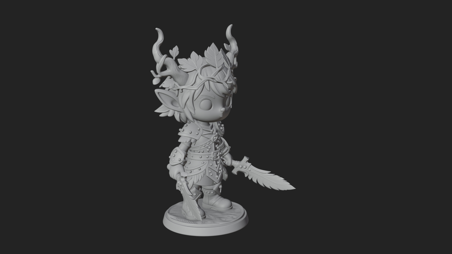 Chibi Forest Elf With Antlers Statue Design 4 3D Print Model 3D Model