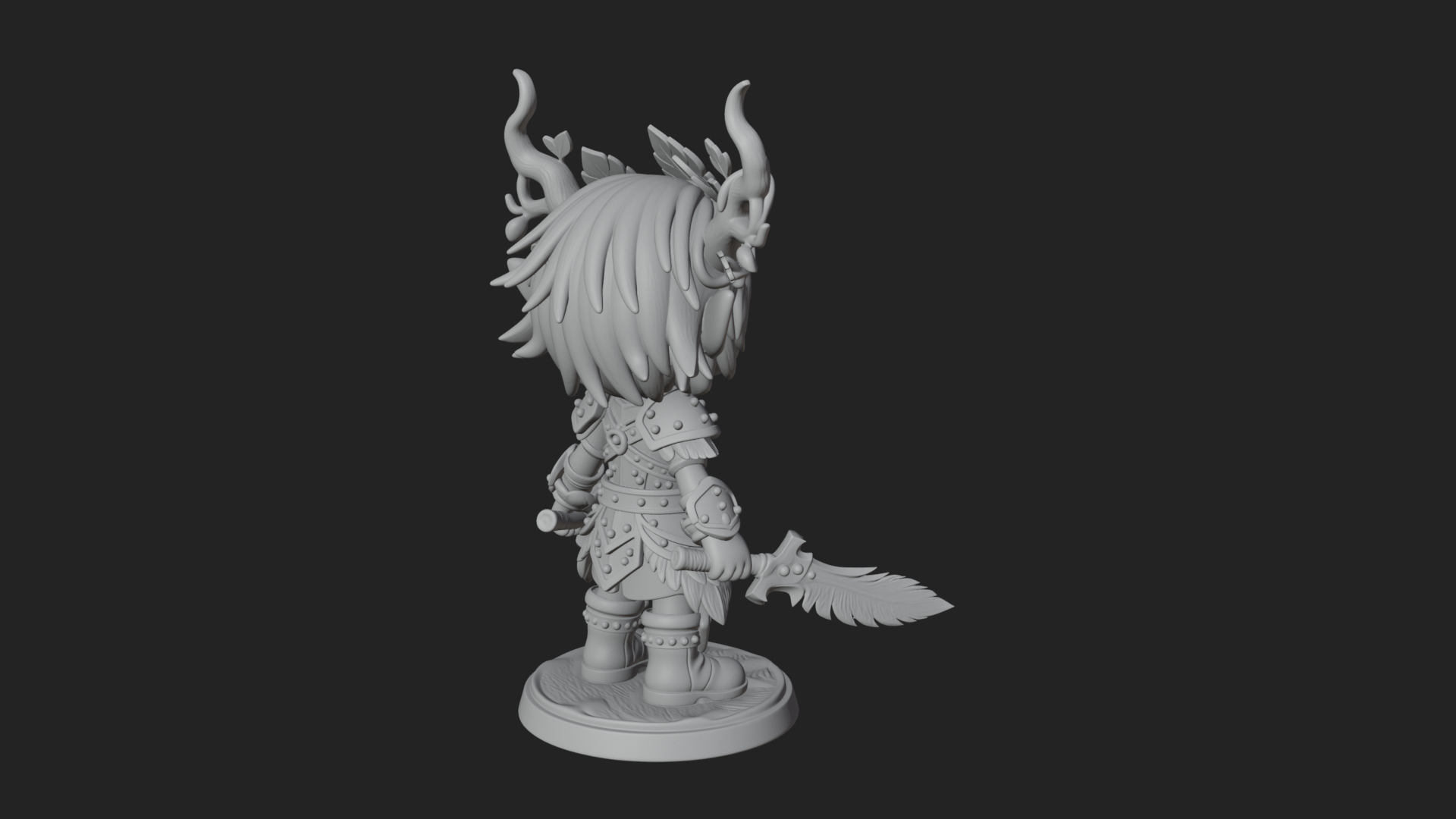 Chibi Forest Elf With Antlers Statue Design 4 3D Print Model 3D Model