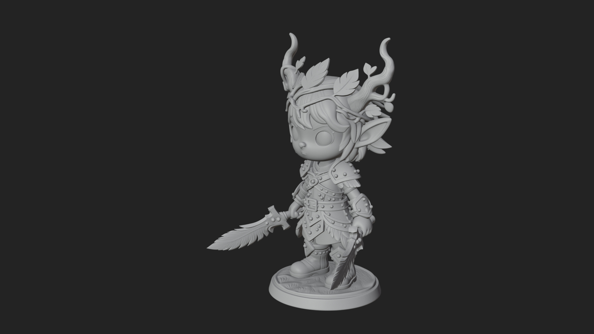 Chibi Forest Elf With Antlers Statue Design 4 3D Print Model 3D Model