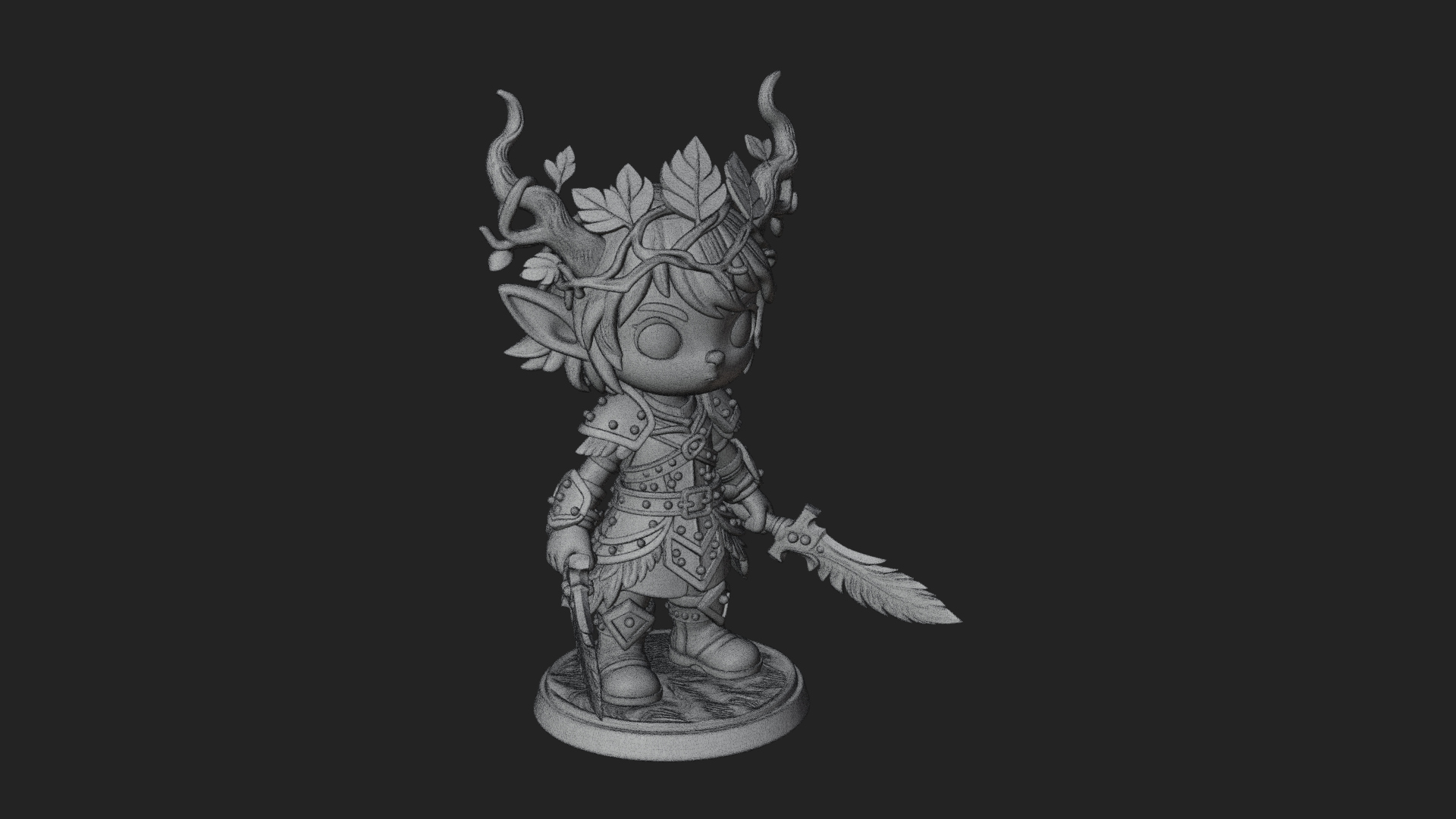 Chibi Forest Elf With Antlers Statue Design 4 3D Print Model 3D Model