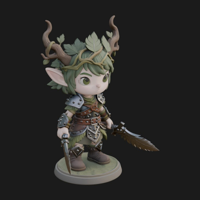 Chibi Forest Elf With Antlers Statue Design 4 3D Print Model