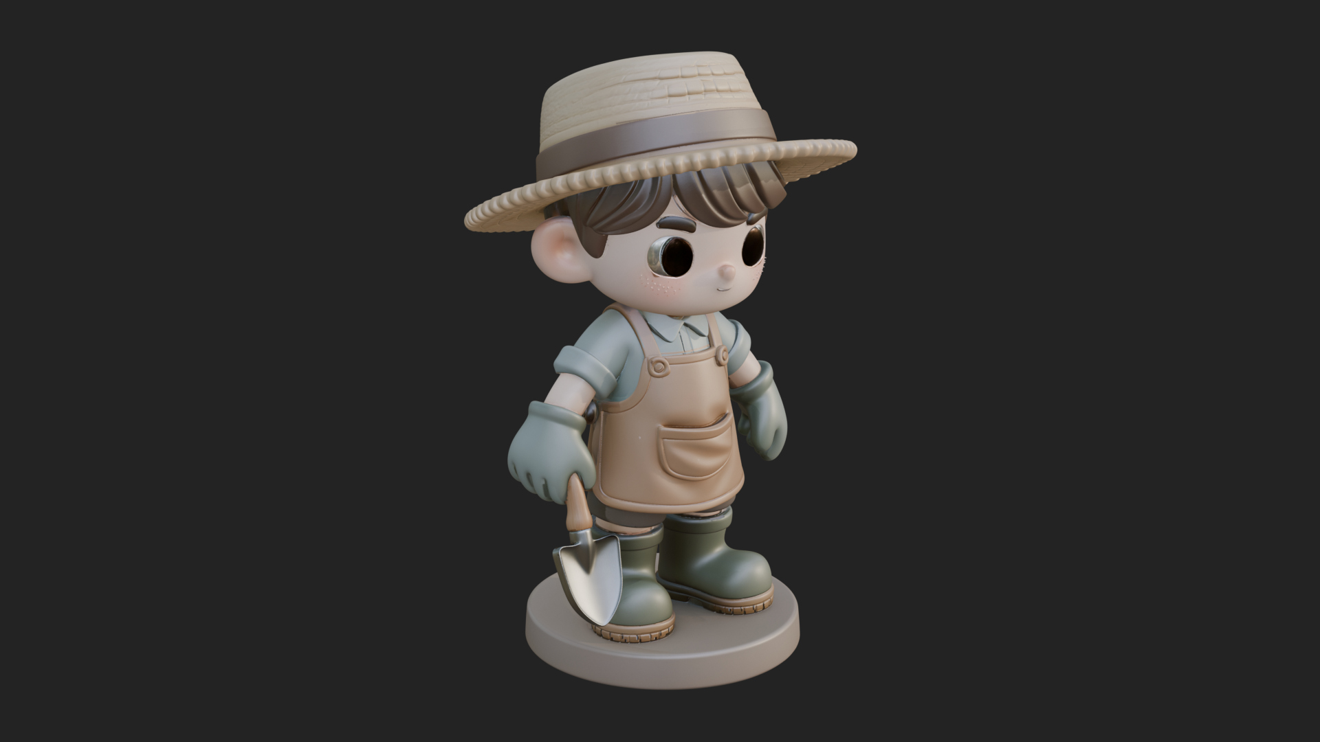 Chibi Gardener Boy With Trowel Statue Design 1 3D Print Mode 3D Model