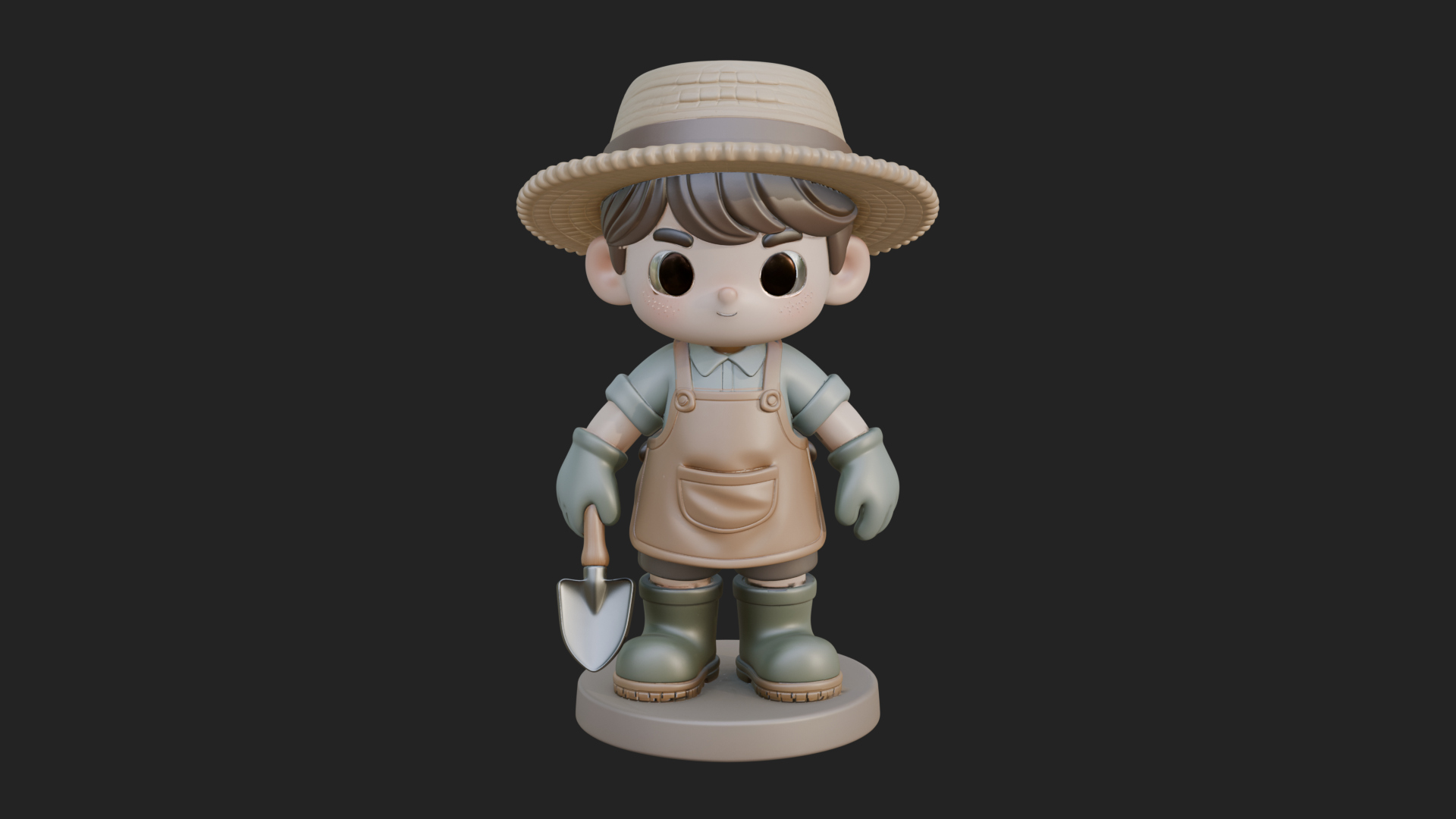 Chibi Gardener Boy With Trowel Statue Design 1 3D Print Mode 3D Model