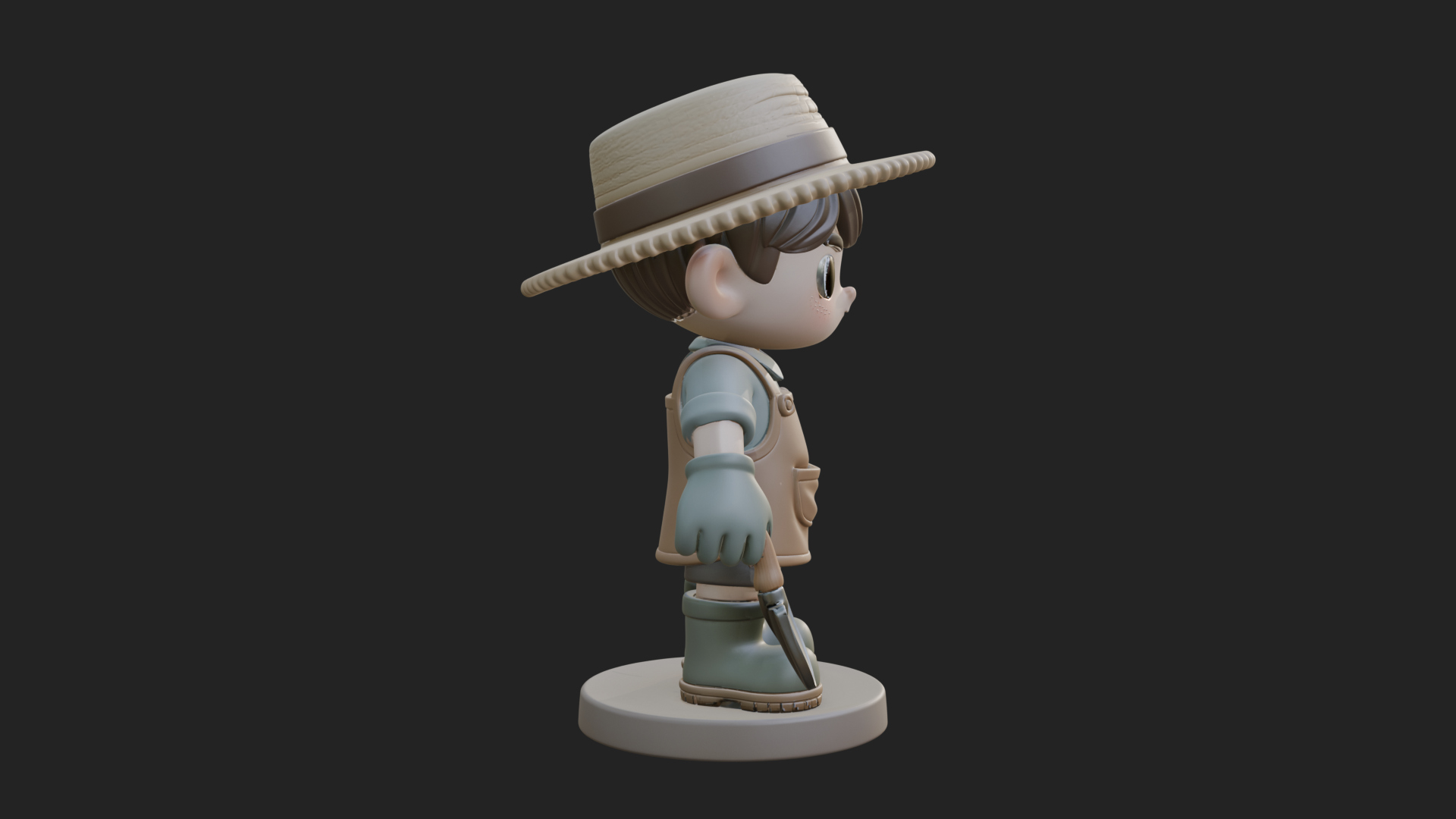 Chibi Gardener Boy With Trowel Statue Design 1 3D Print Mode 3D Model
