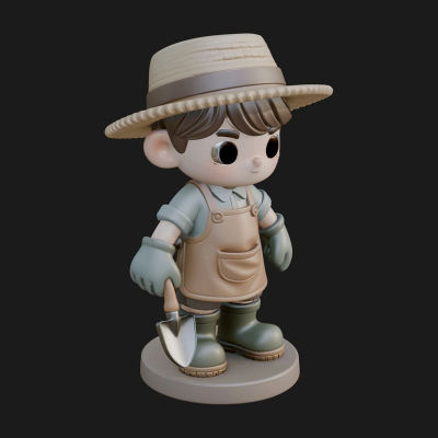 Chibi Gardener Boy With Trowel Statue Design 1 3D Print Mode