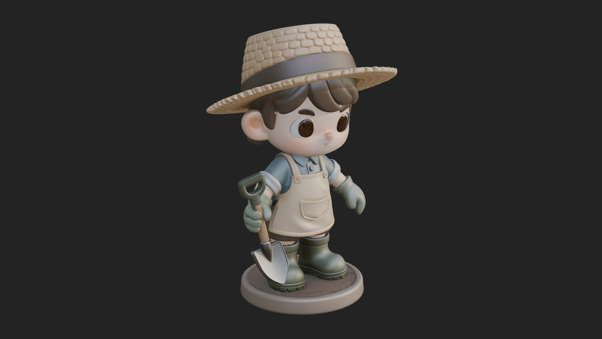 Chibi Gardener Boy With Trowel Statue Design 2 3D Print Mode 3D Model