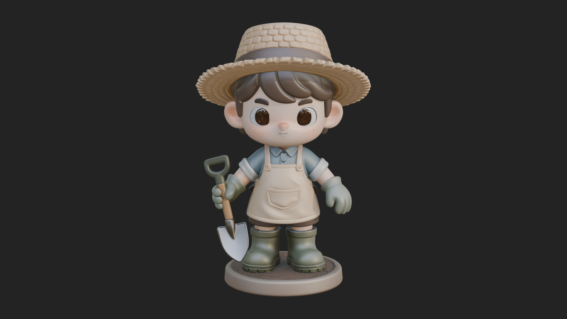 Chibi Gardener Boy With Trowel Statue Design 2 3D Print Mode 3D Model