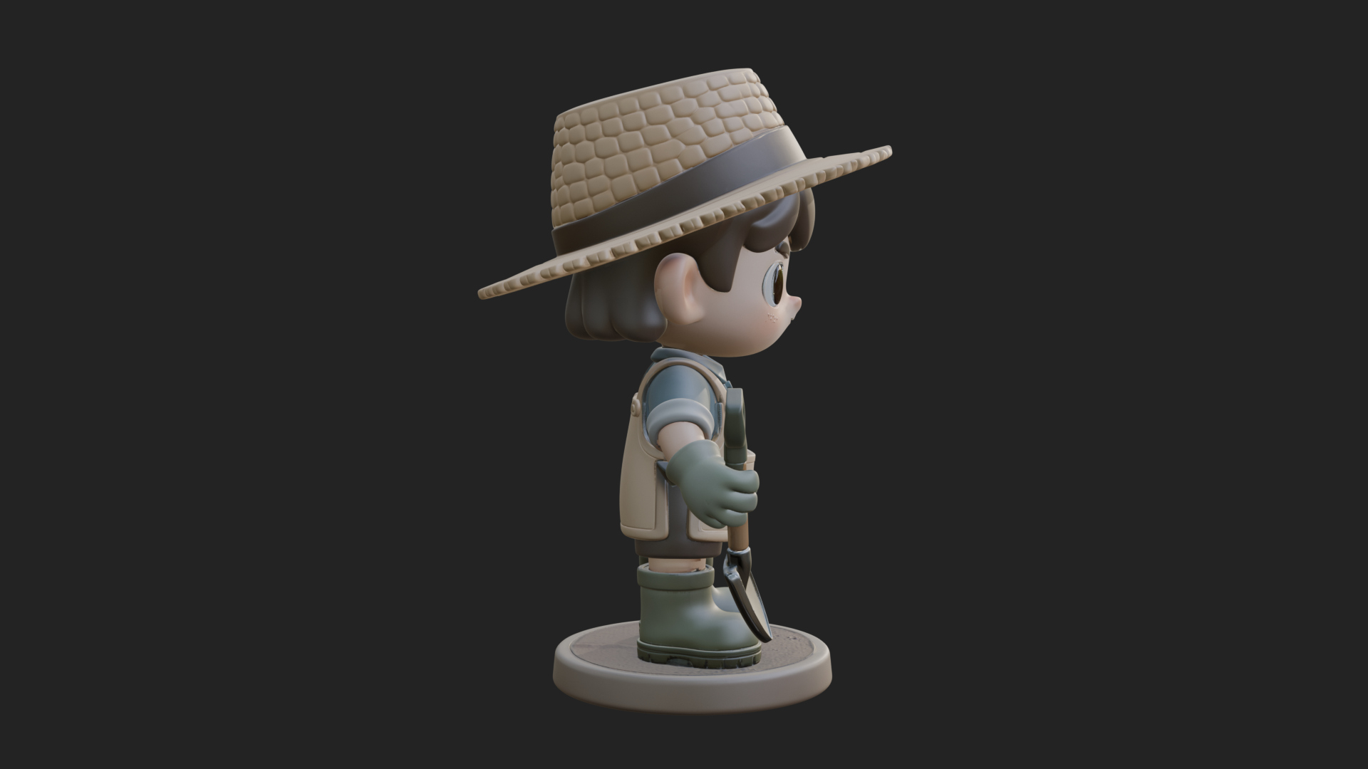Chibi Gardener Boy With Trowel Statue Design 2 3D Print Mode 3D Model