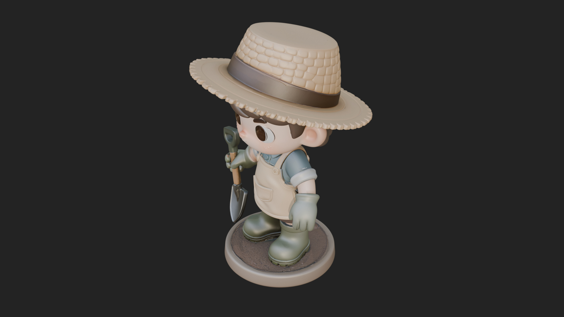 Chibi Gardener Boy With Trowel Statue Design 2 3D Print Mode 3D Model