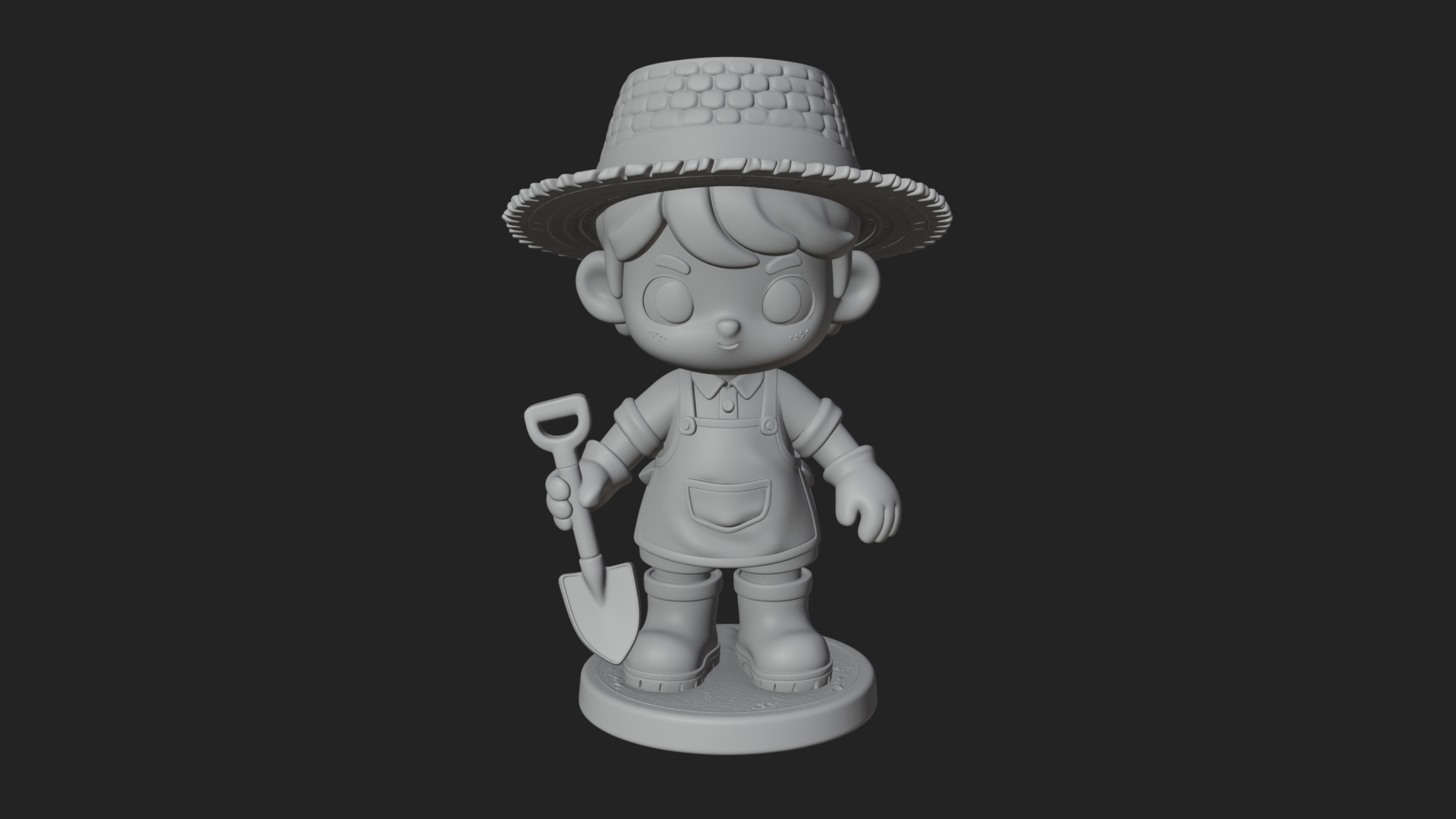 Chibi Gardener Boy With Trowel Statue Design 2 3D Print Mode 3D Model