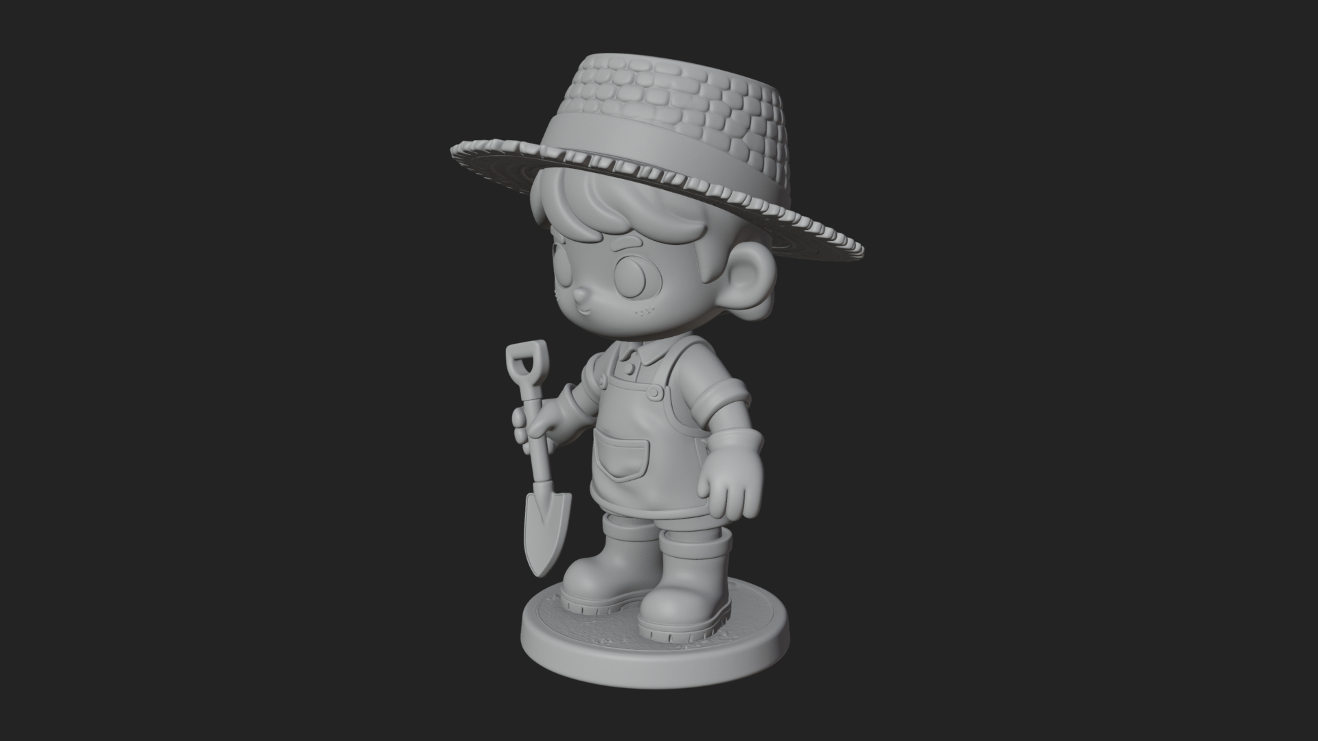 Chibi Gardener Boy With Trowel Statue Design 2 3D Print Mode 3D Model