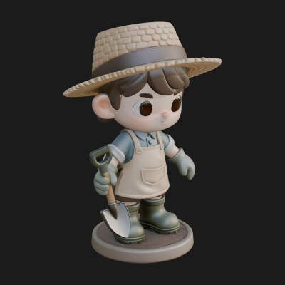 Chibi Gardener Boy With Trowel Statue Design 2 3D Print Mode