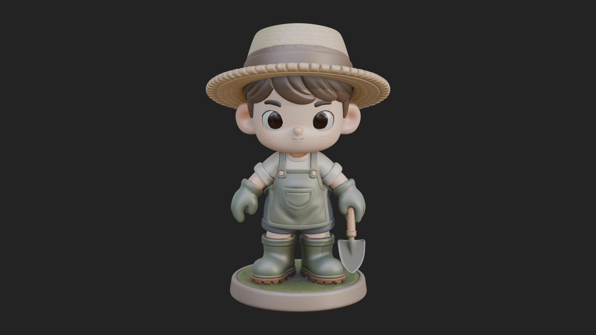 Chibi Gardener Boy With Trowel Statue Design 3 3D Print Mode 3D Model