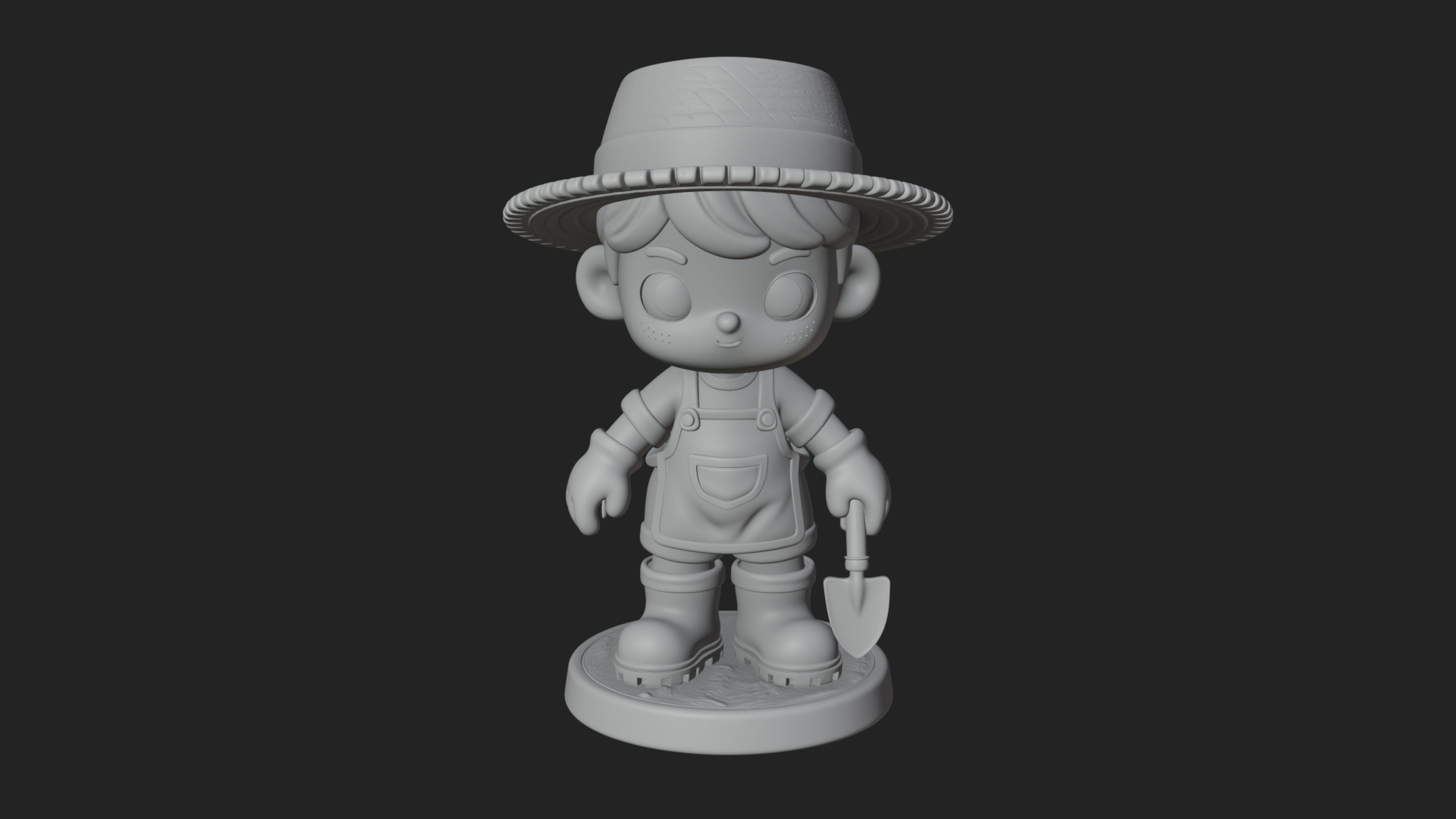 Chibi Gardener Boy With Trowel Statue Design 3 3D Print Mode 3D Model