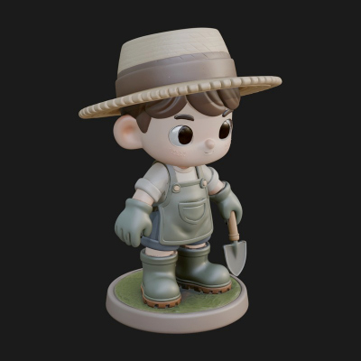 Chibi Gardener Boy With Trowel Statue Design 3 3D Print Mode