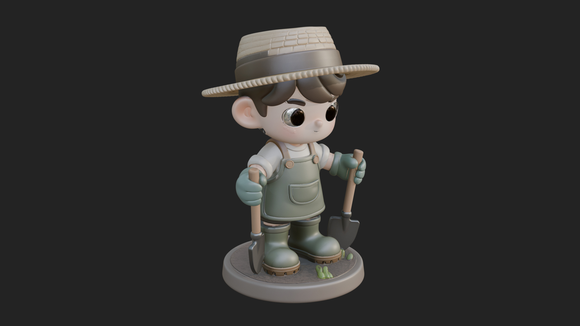 Chibi Gardener Boy with Trowel Statue Design 4 3D Print Mode 3D Model