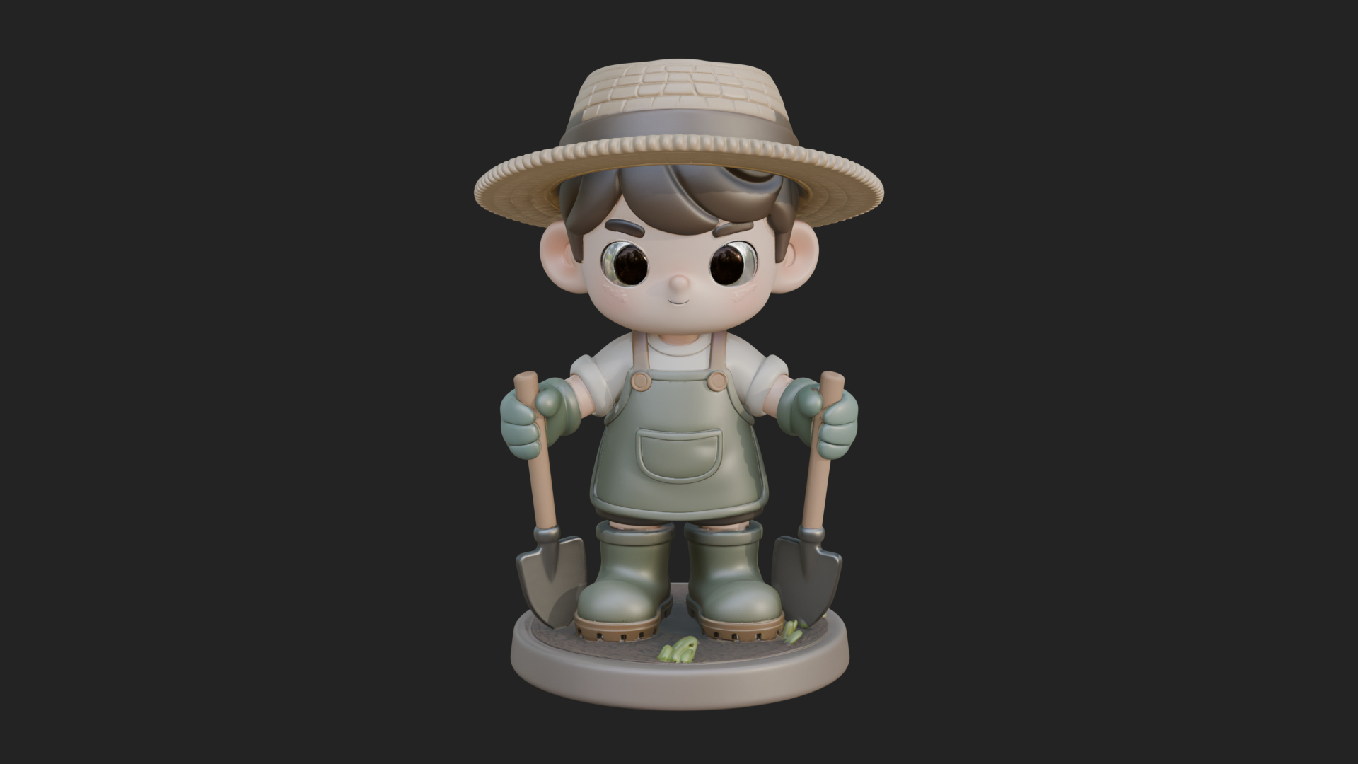 Chibi Gardener Boy with Trowel Statue Design 4 3D Print Mode 3D Model