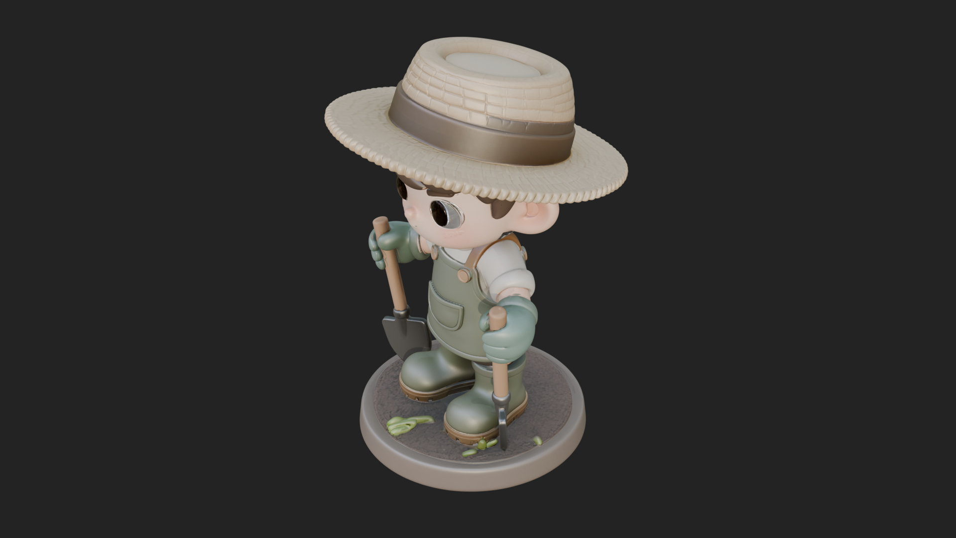 Chibi Gardener Boy with Trowel Statue Design 4 3D Print Mode 3D Model