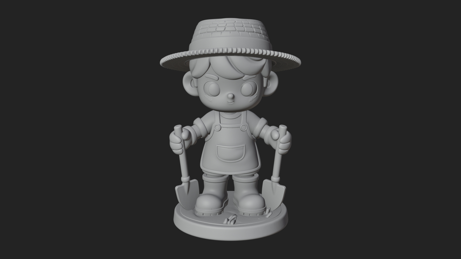 Chibi Gardener Boy with Trowel Statue Design 4 3D Print Mode 3D Model