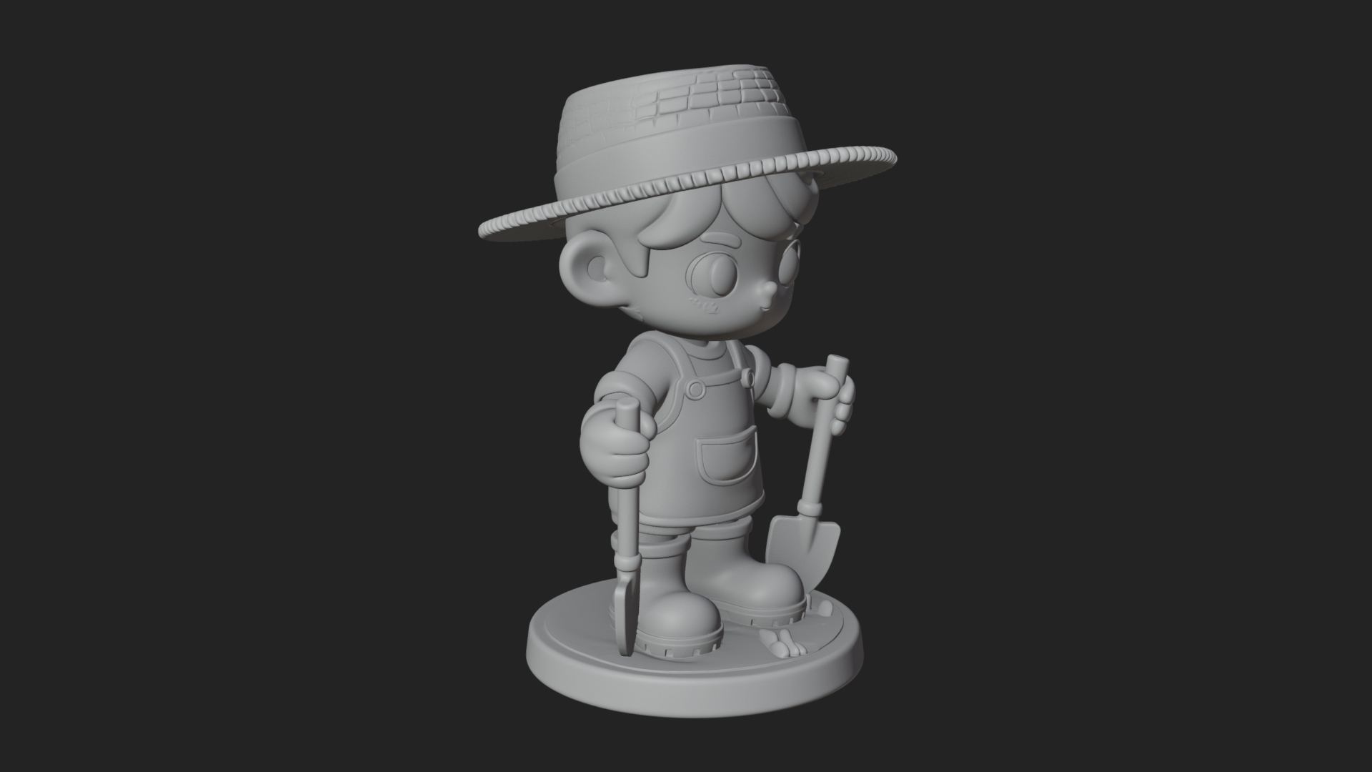 Chibi Gardener Boy with Trowel Statue Design 4 3D Print Mode 3D Model