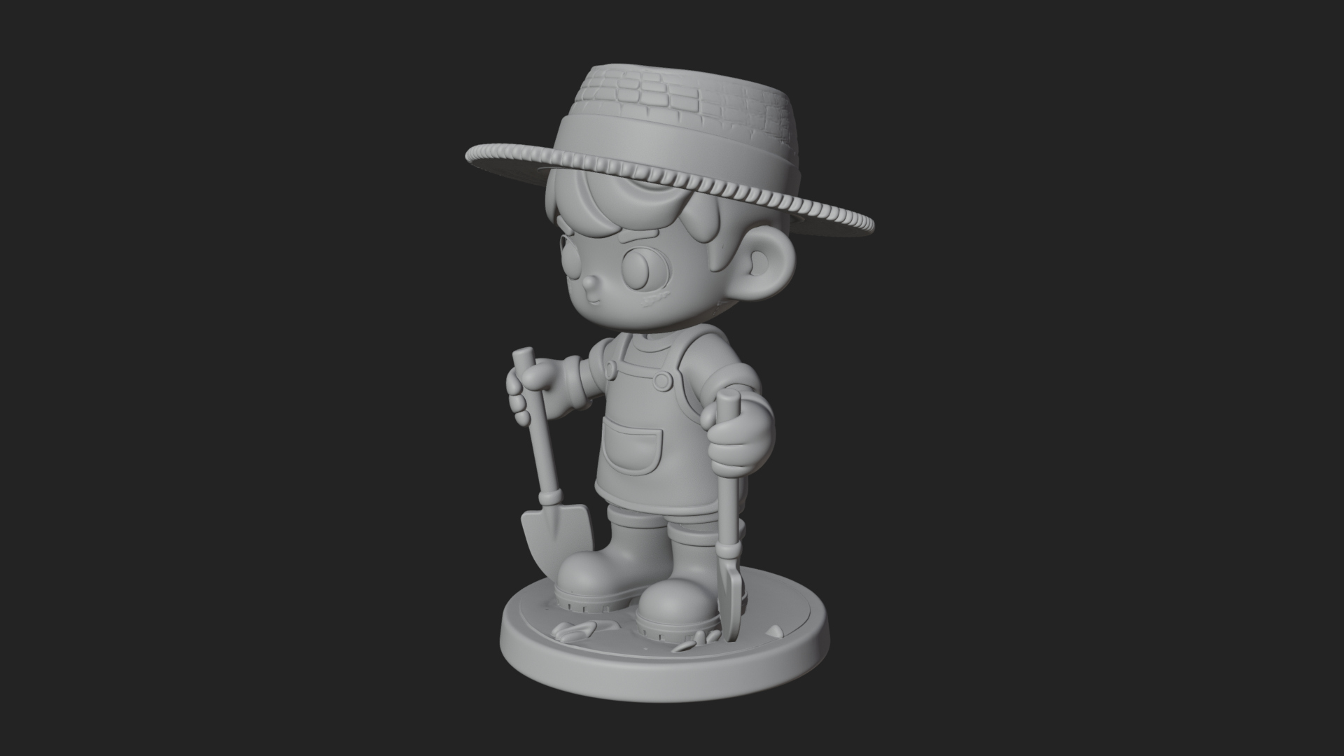 Chibi Gardener Boy with Trowel Statue Design 4 3D Print Mode 3D Model