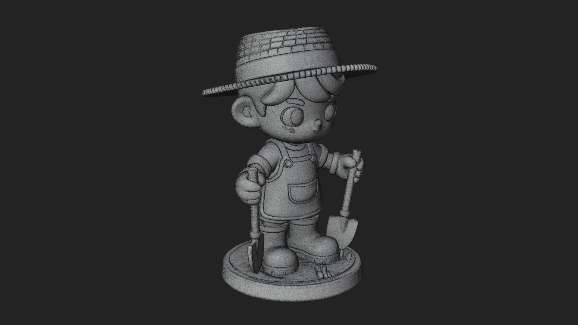 Chibi Gardener Boy with Trowel Statue Design 4 3D Print Mode 3D Model