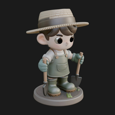 Chibi Gardener Boy with Trowel Statue Design 4 3D Print Mode