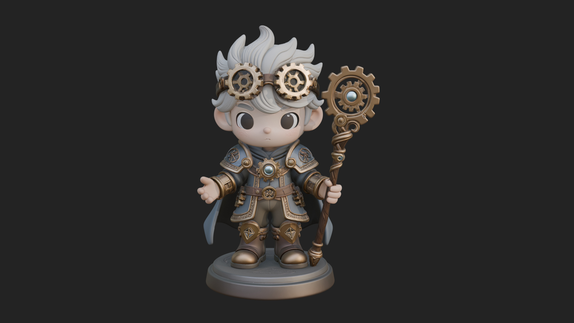 Chibi Gear Crown Knight Statue Design 2 3D Print Model 3D Model