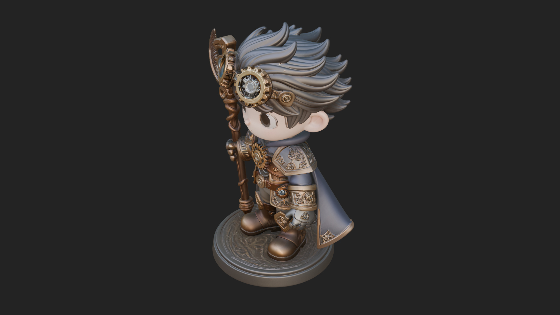 Chibi Gear Crown Knight Statue Design 4 3D Print Model 3D Model