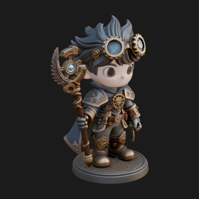 Chibi Gear Crown Knight Statue Design 4 3D Print Model