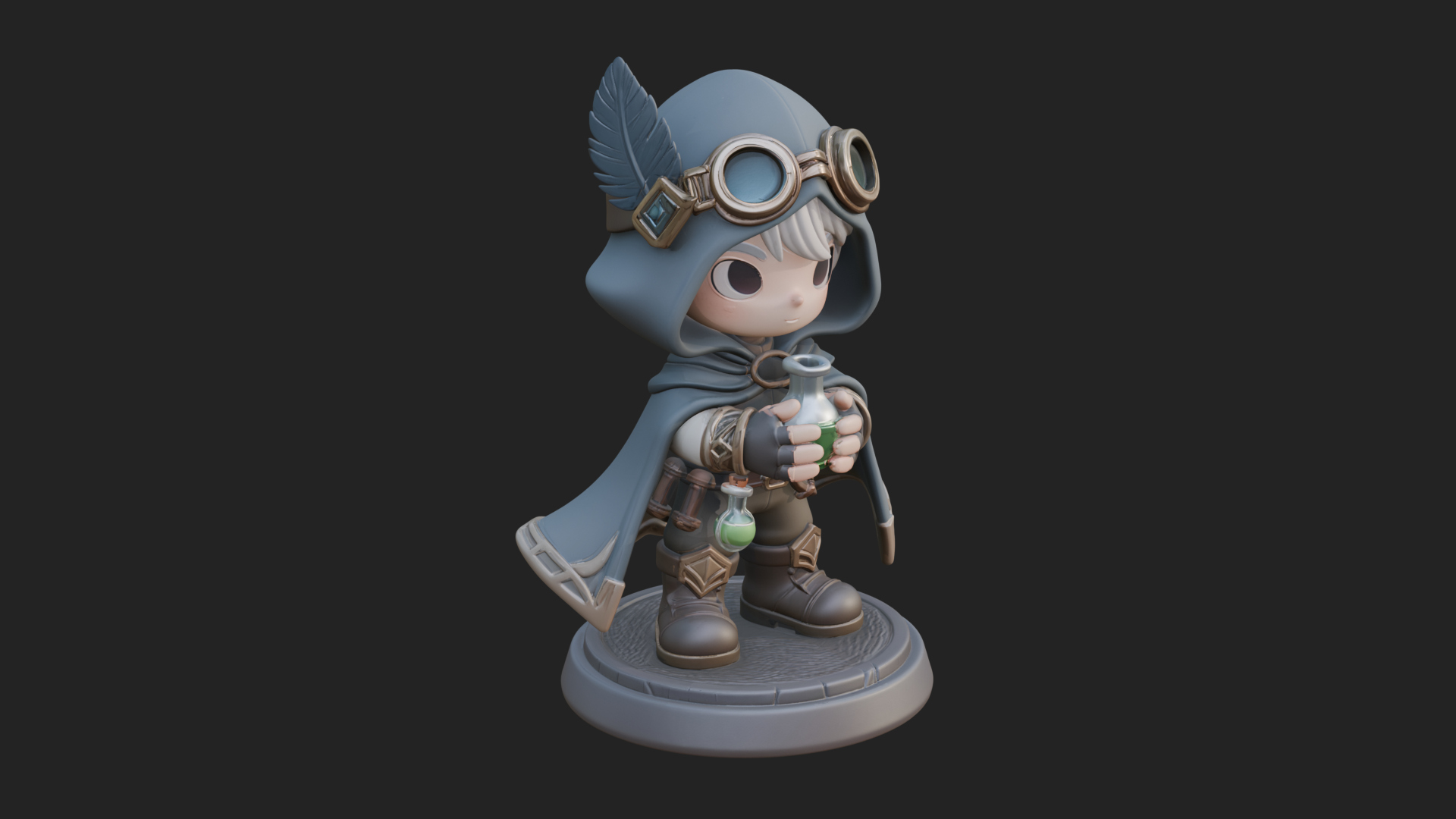 Chibi Hooded Alchemist Statue Design 1 3D Print Model 3D Model
