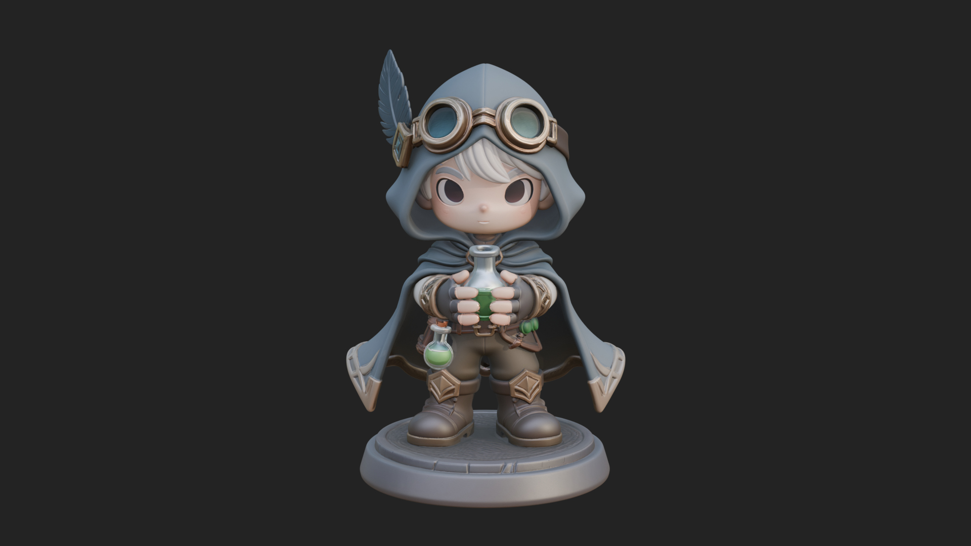 Chibi Hooded Alchemist Statue Design 1 3D Print Model 3D Model