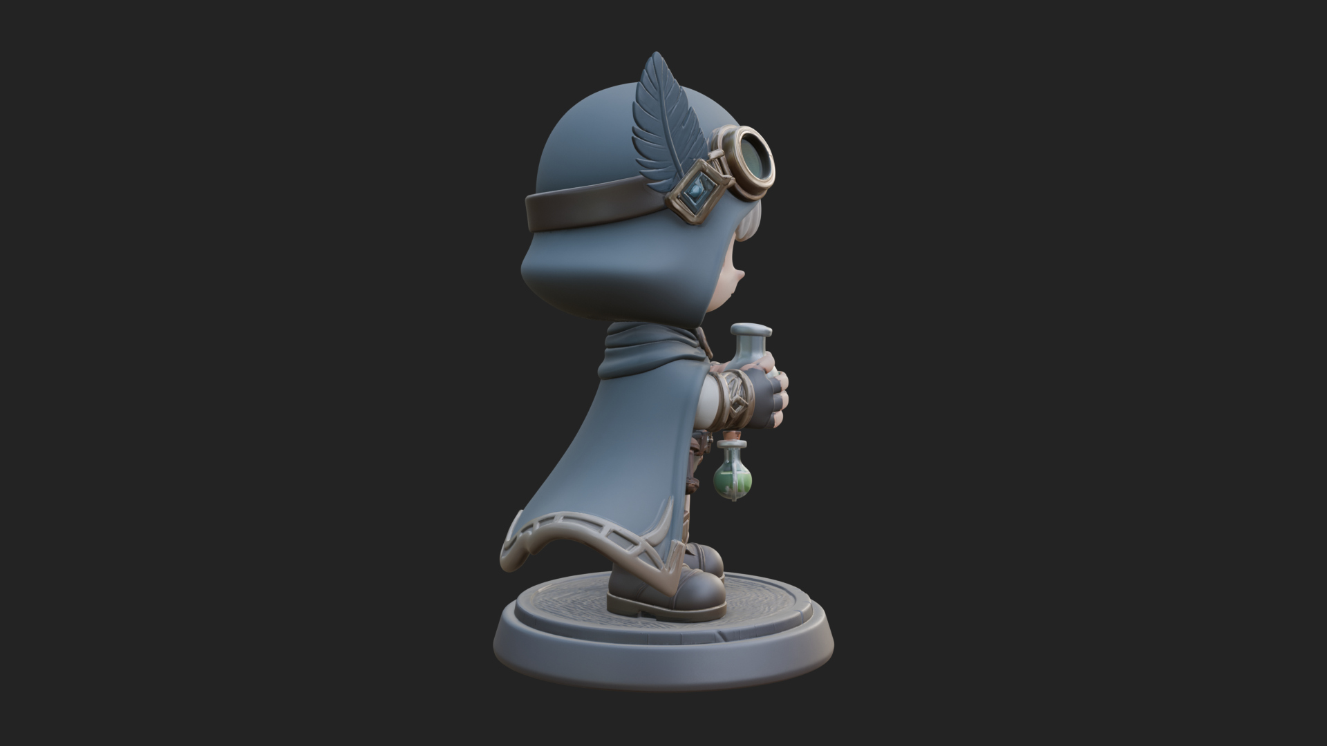 Chibi Hooded Alchemist Statue Design 1 3D Print Model 3D Model