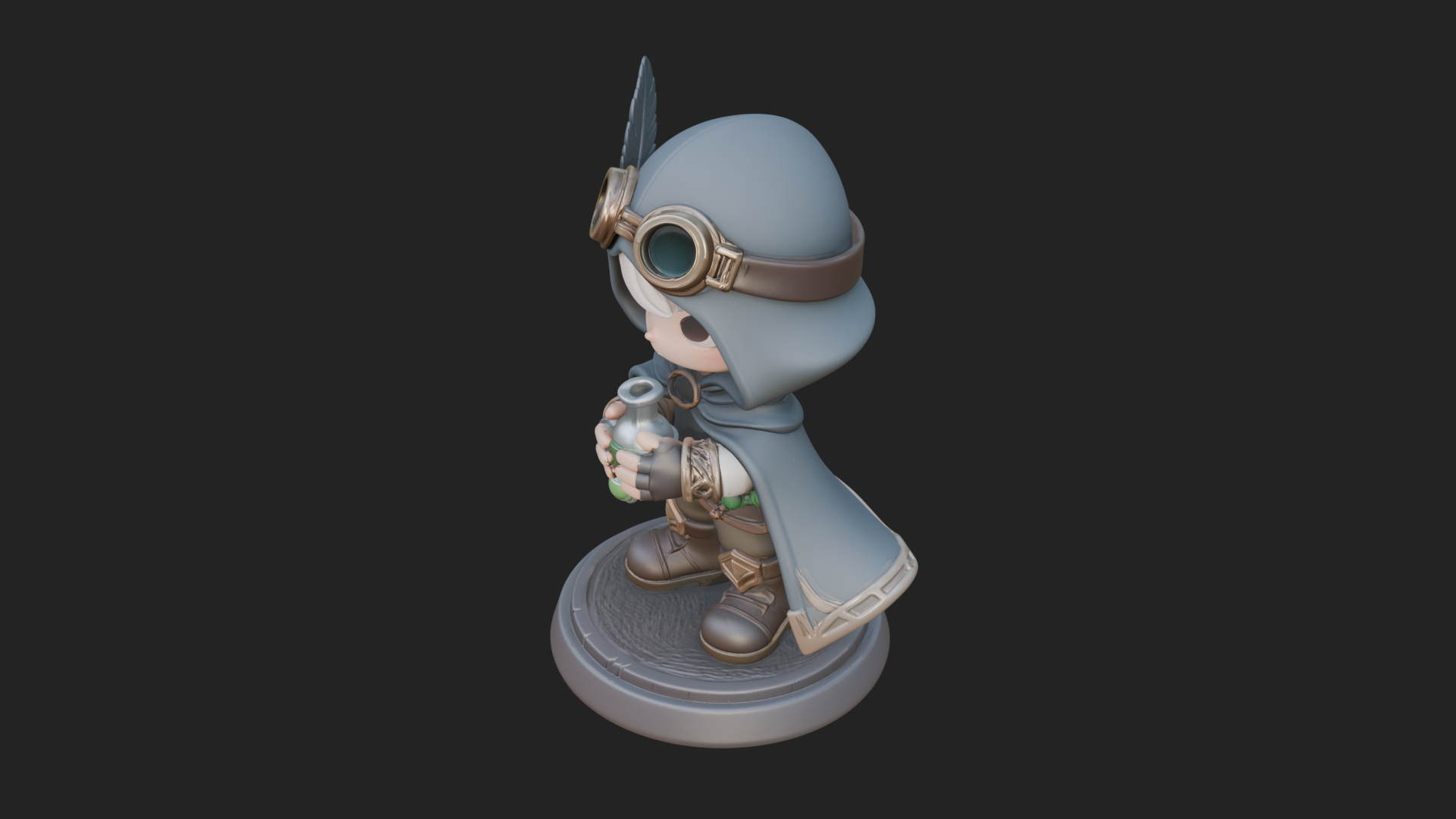 Chibi Hooded Alchemist Statue Design 1 3D Print Model 3D Model