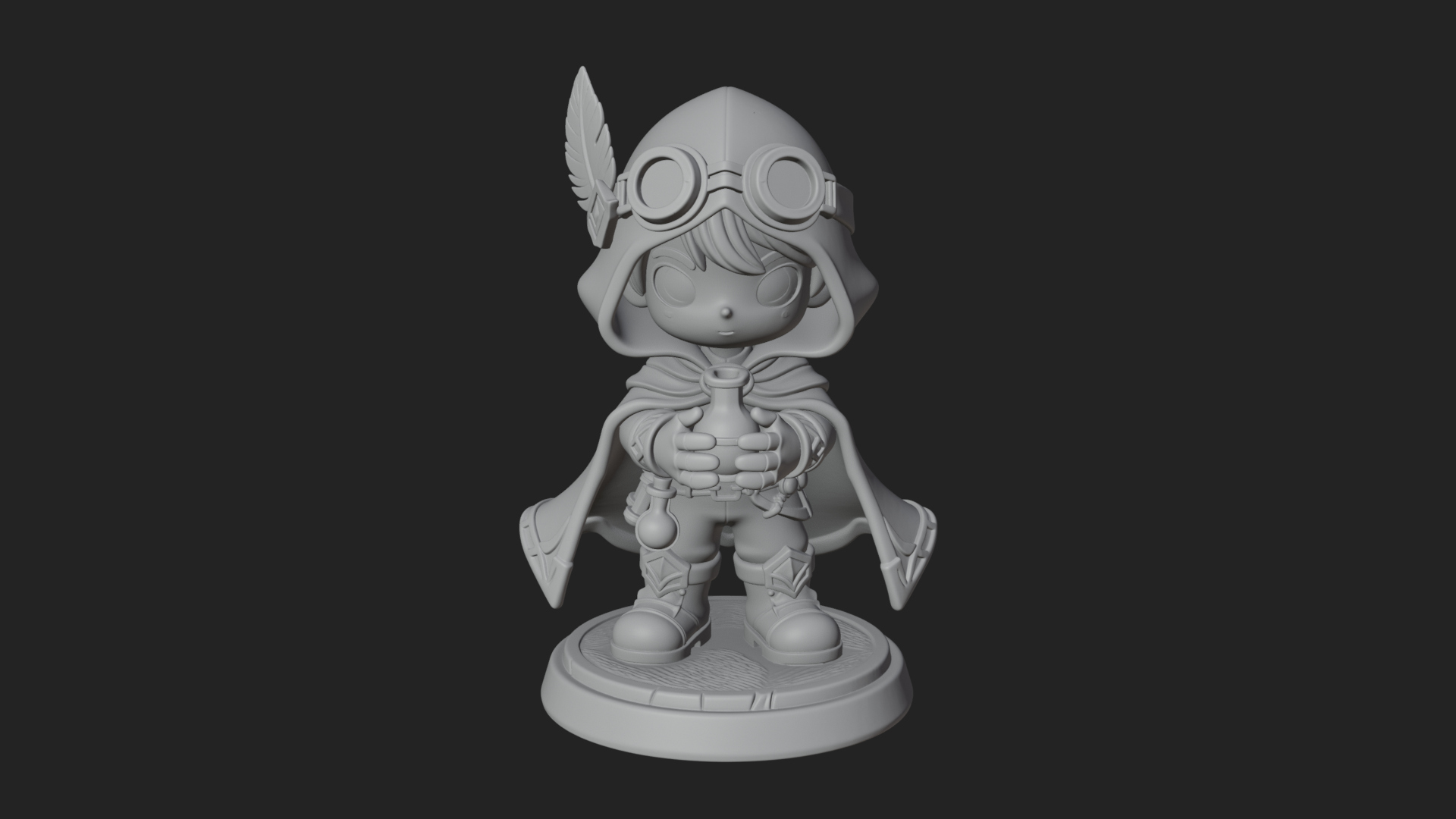 Chibi Hooded Alchemist Statue Design 1 3D Print Model 3D Model