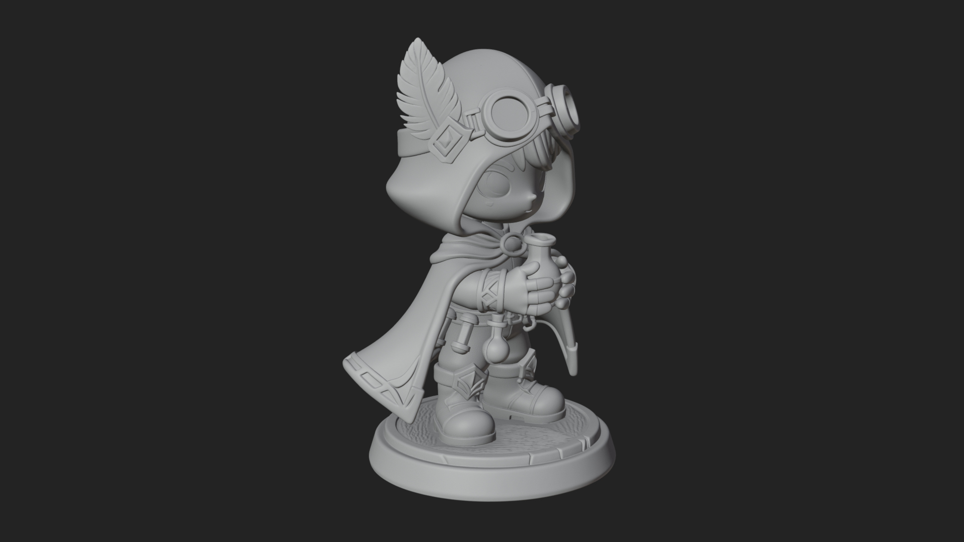 Chibi Hooded Alchemist Statue Design 1 3D Print Model 3D Model